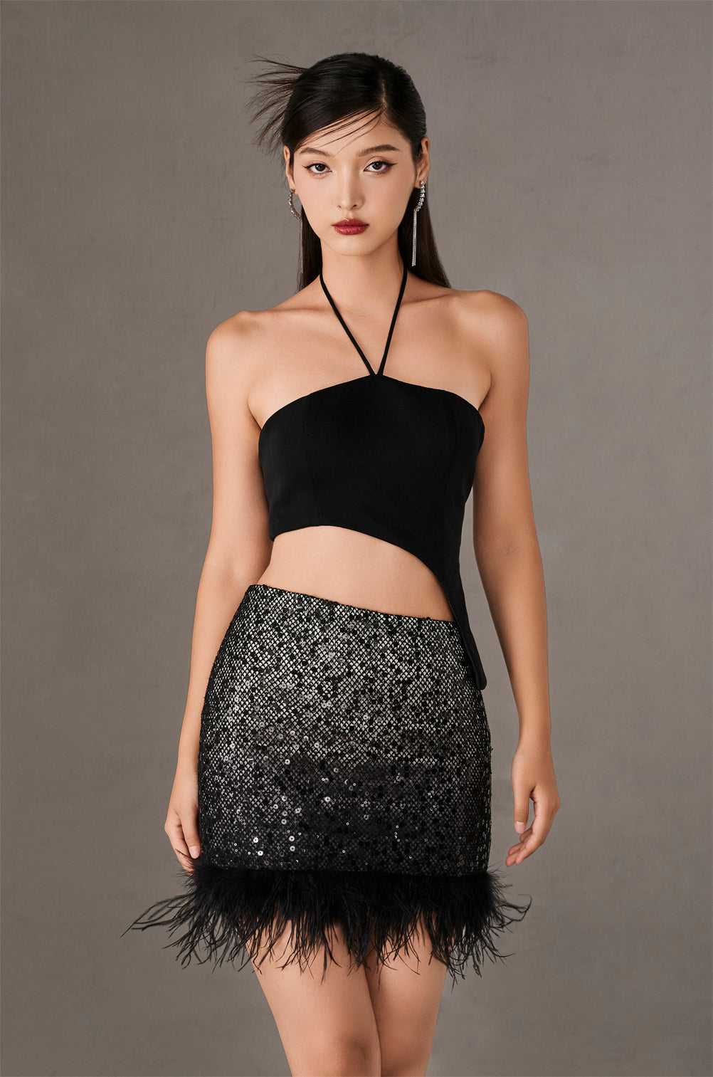 Gritter Sequin Mini Skirt And Croptop