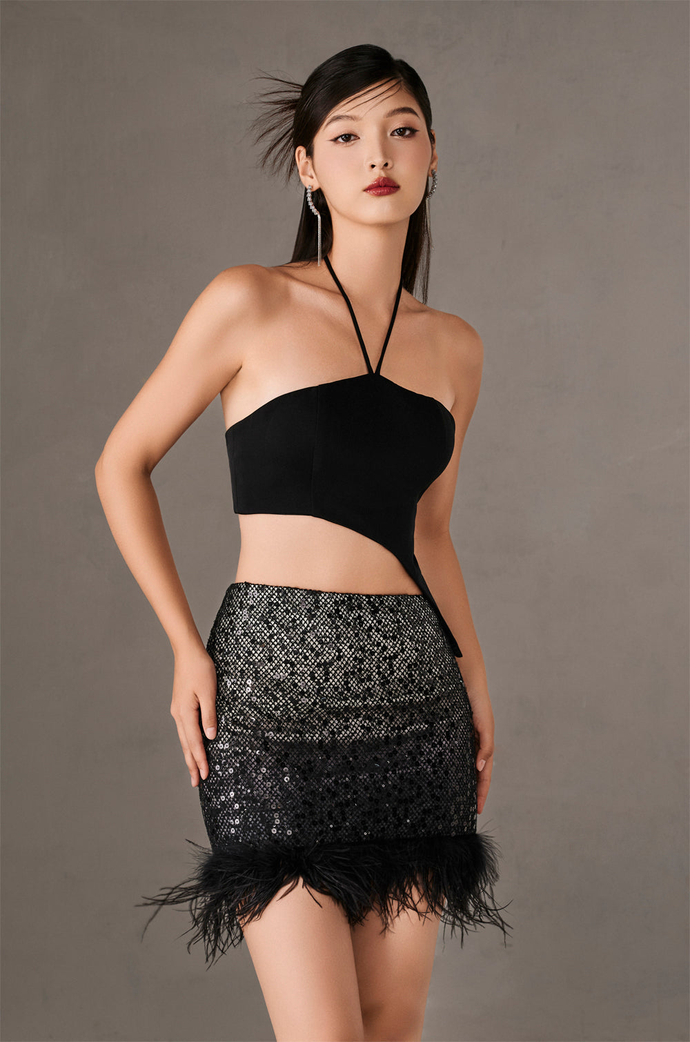 Gritter Sequin Mini Skirt And Croptop