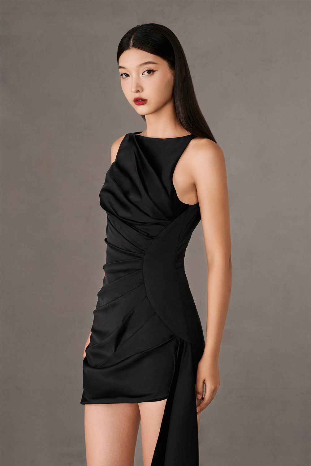 Satin Highneck Bodycon Mini Dress