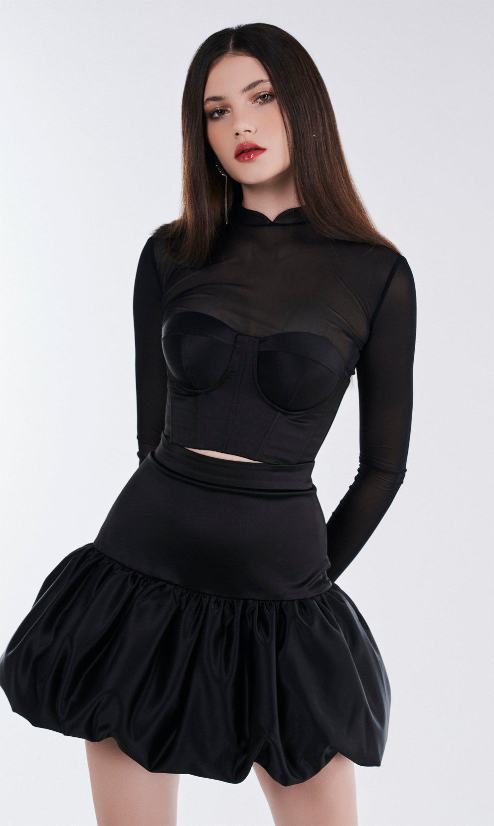 Set Of Long Sleeve Top And Flared Skirts