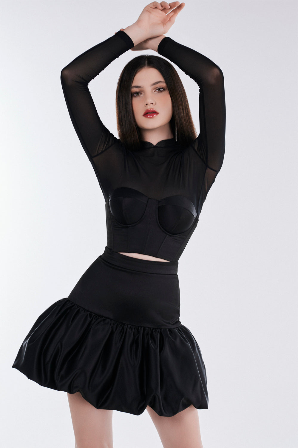 Set Of Long Sleeve Top And Flared Skirts