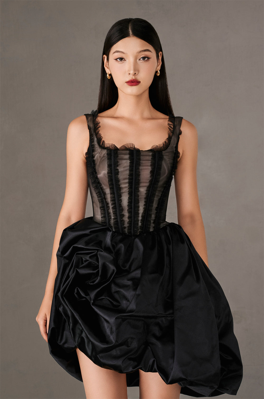 Black Roses Flared Corset Dress