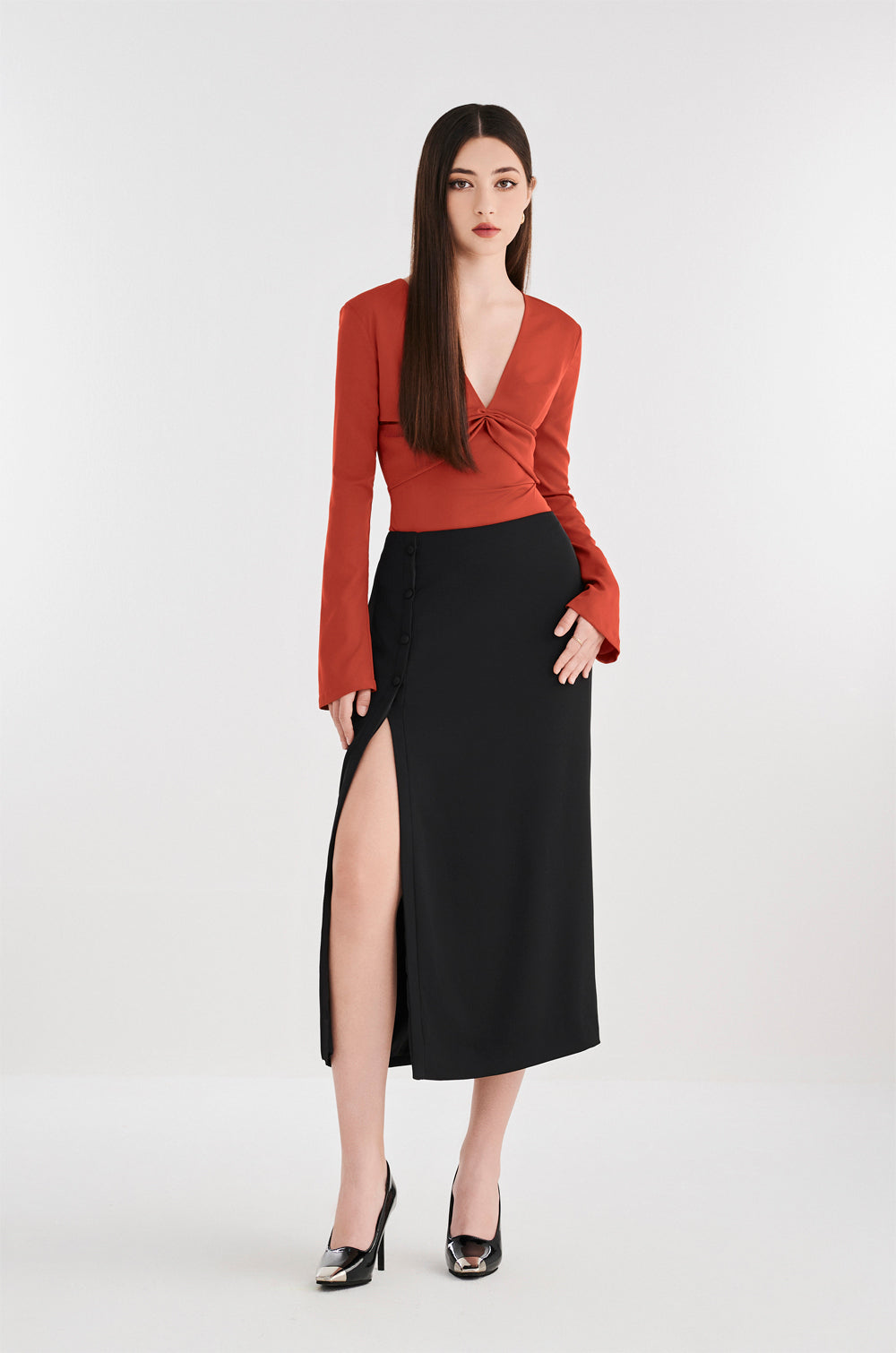 Long-Sleeved Top And Maxi Skirt